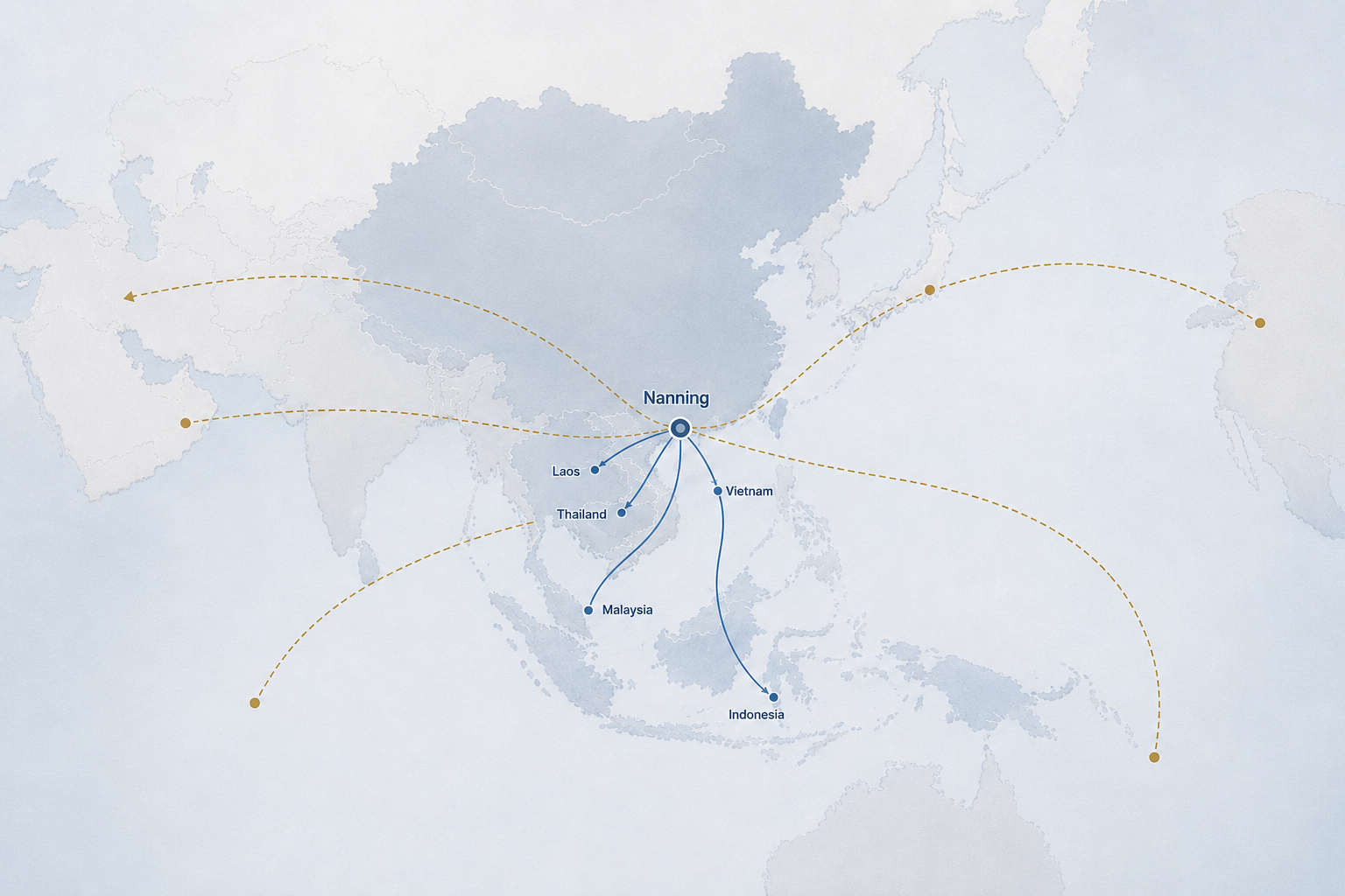 Map showing Nanning's position for Southeast Asia logistics